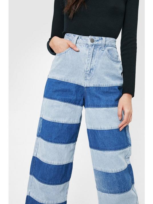 Two Tone Striped Straight Leg Jeans